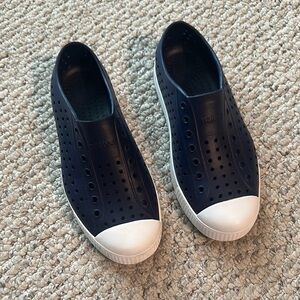 Navy Blue Slip-On Shoes with White Soles